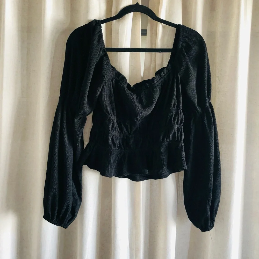 Astr Black Smocked Puff Sleeve Blouse